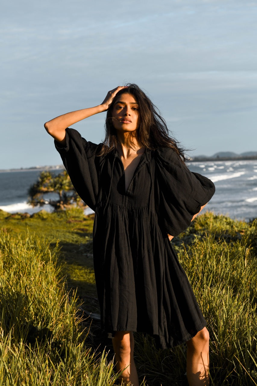 Kyra Mini Dress ~ Black Gauze